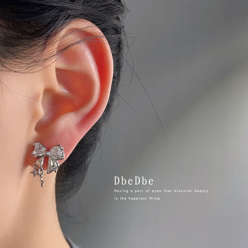 Earring Rhinestone Bow Alloy Drop