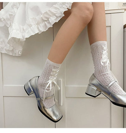 Ribbon Lace Up Short Socks