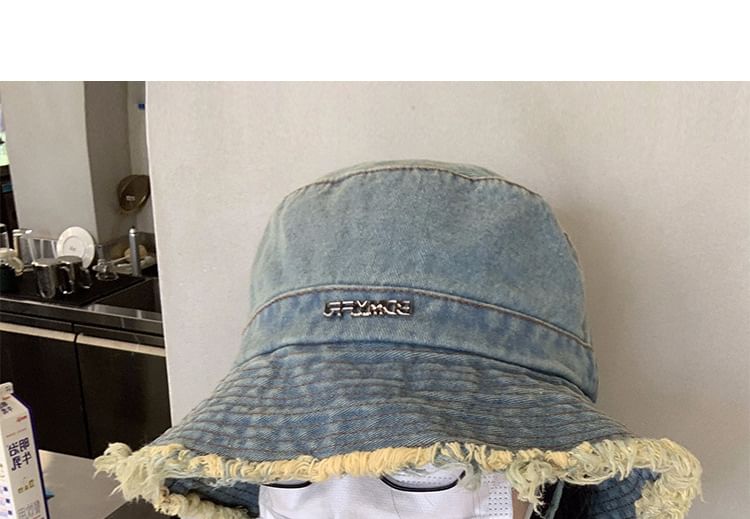 Hat Lettering Denim Fringed Bucket