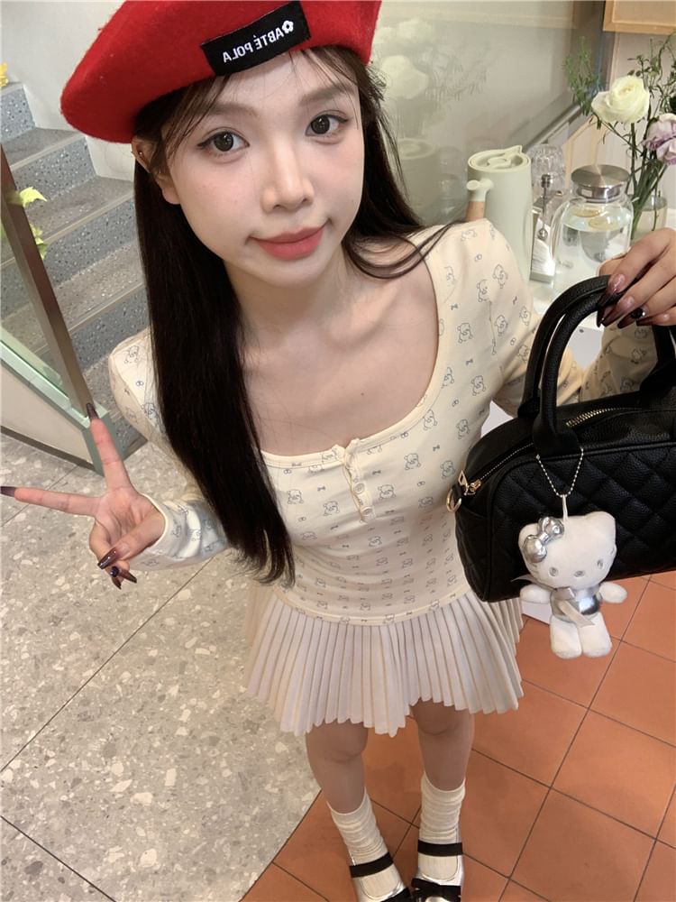 T-Shirt Henley Print Long-Sleeve Bear