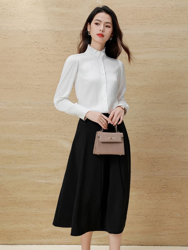 Long-Sleeve Shirt Set with Skirt