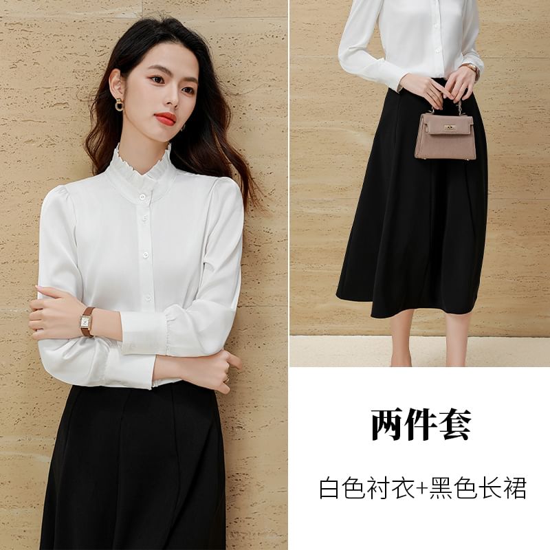Long-Sleeve Shirt Set with Skirt