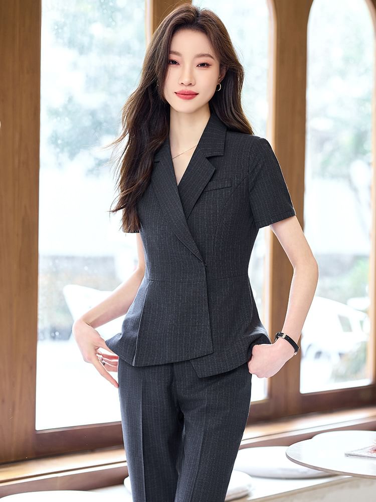 Asymmetrical Blazer Set with Pants and Skirt