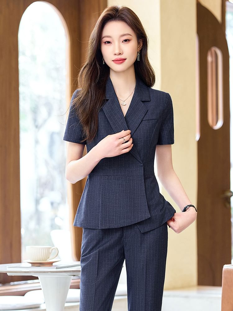 Asymmetrical Blazer Set with Pants and Skirt