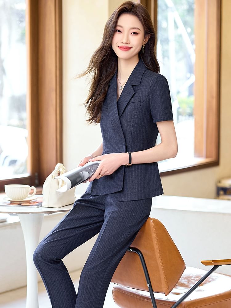 Asymmetrical Blazer Set with Pants and Skirt