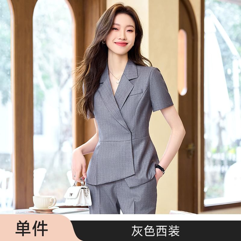 Asymmetrical Blazer Set with Pants and Skirt