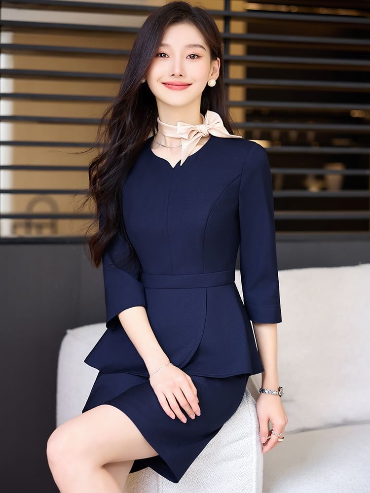 Peplum Blouse Set with Pants and Skirt