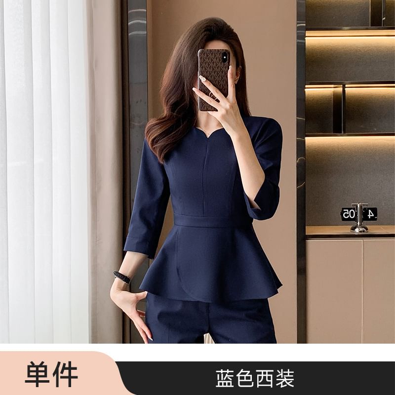 Peplum Blouse Set with Pants and Skirt