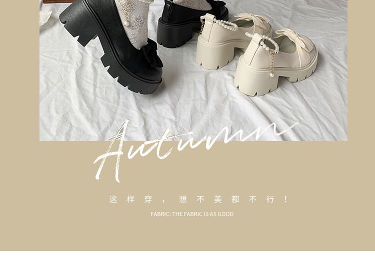 Chunky Loafers Ankle Platform Heel Bow Strap