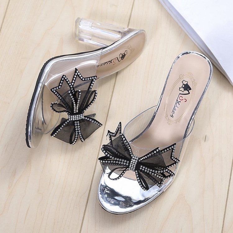 Sandals Bow Slide Heel Chunky