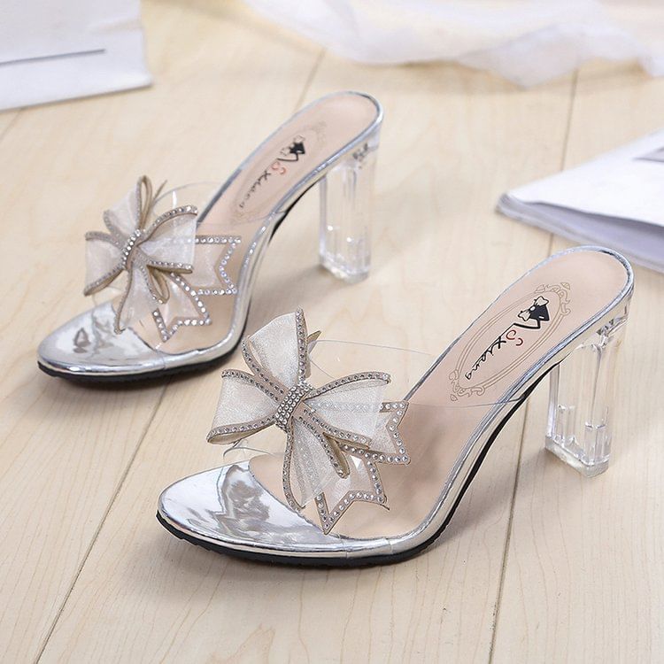 Sandals Bow Slide Heel Chunky