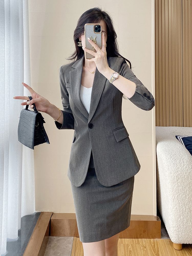 Blazer, Pencil Skirt, and Cropped Trousers Set