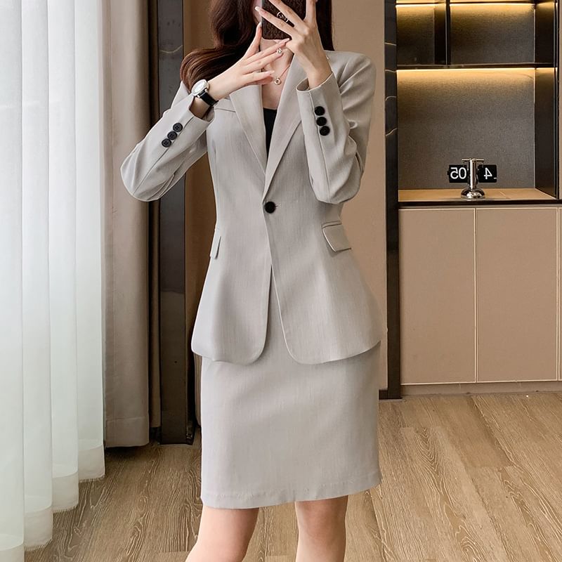 Blazer, Pencil Skirt, and Cropped Trousers Set