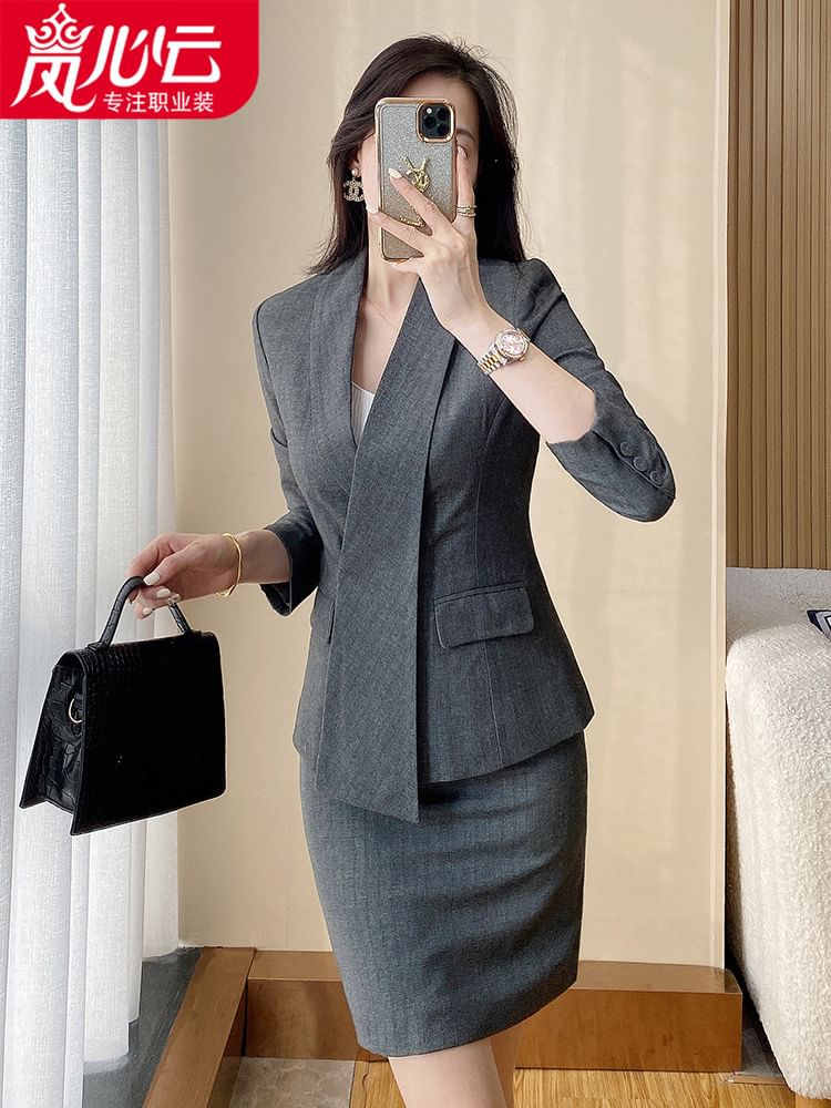 Striped Wrap Blazer with Skirt and Pants Set