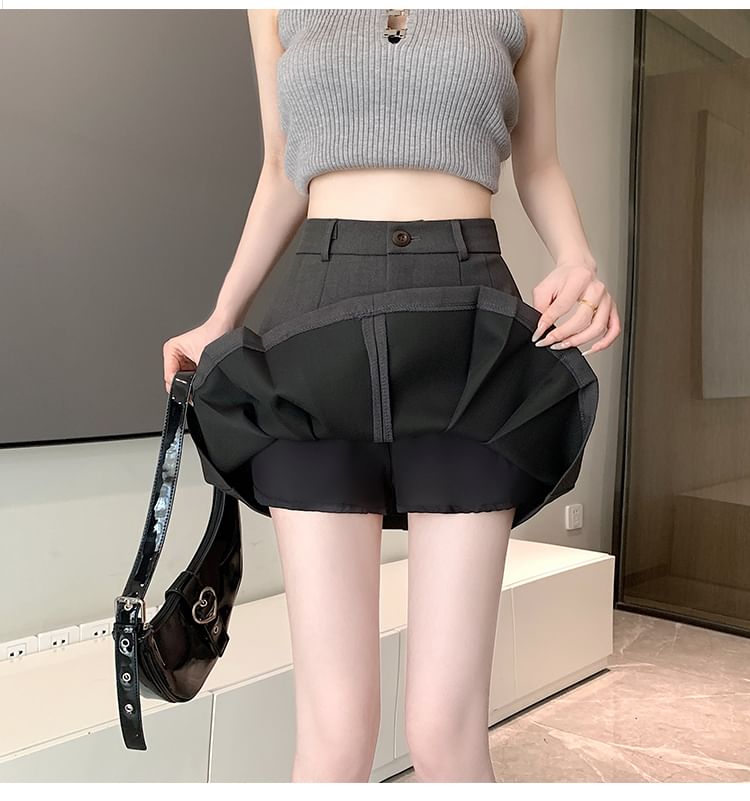 Pleated Mini A-Line Skirt with High Waist
