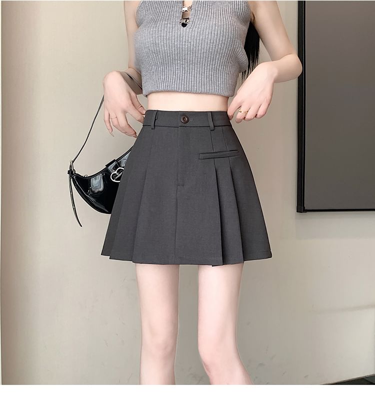 Pleated Mini A-Line Skirt with High Waist