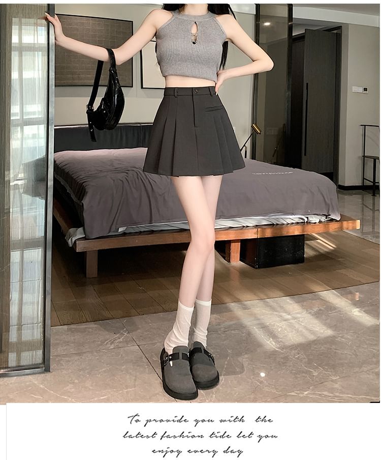 Pleated Mini A-Line Skirt with High Waist