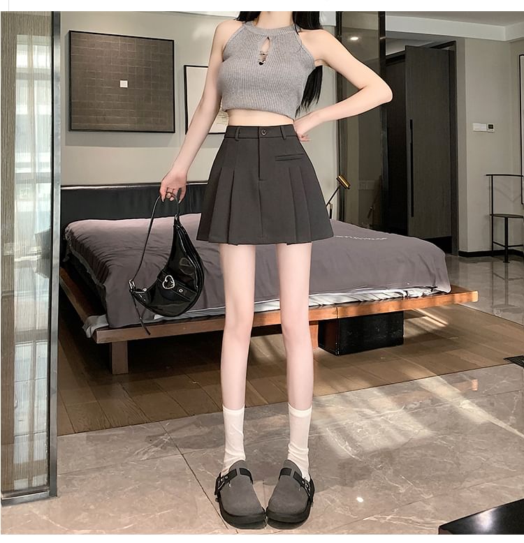 Pleated Mini A-Line Skirt with High Waist