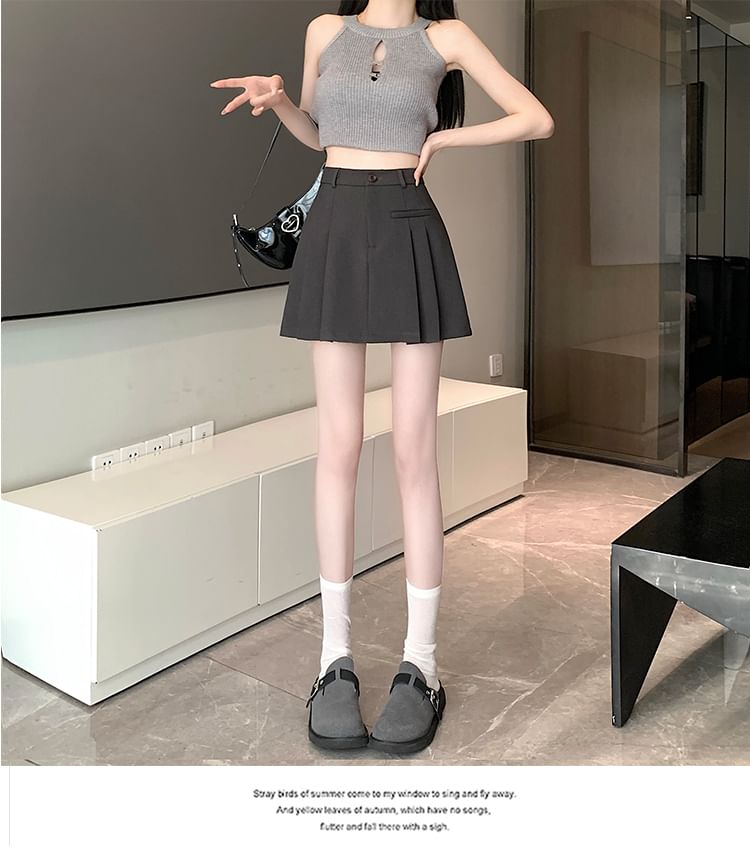 Pleated Mini A-Line Skirt with High Waist