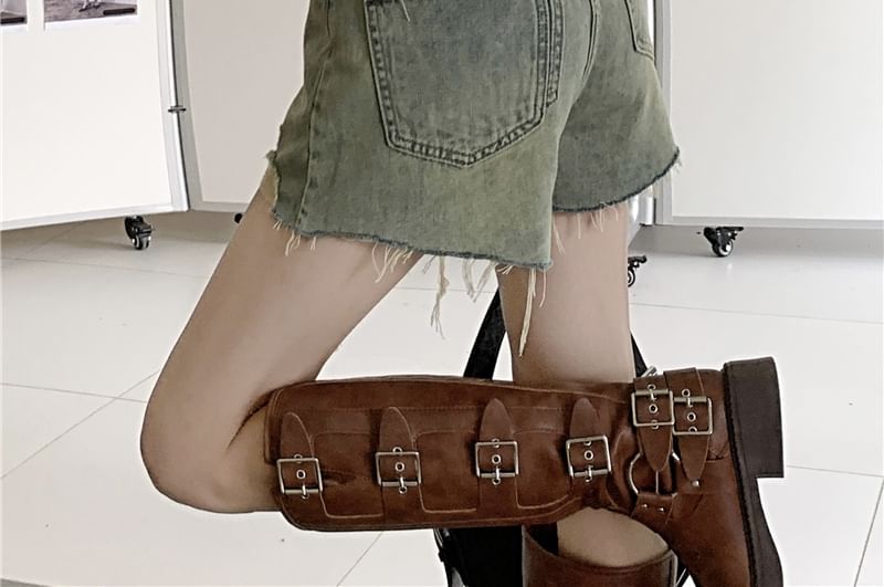 High Waist Distressed Denim Shorts