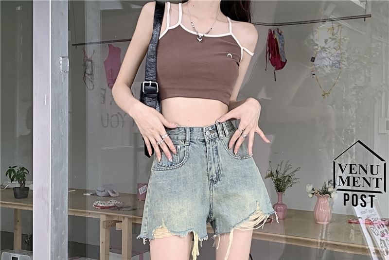 High Waist Distressed Denim Shorts