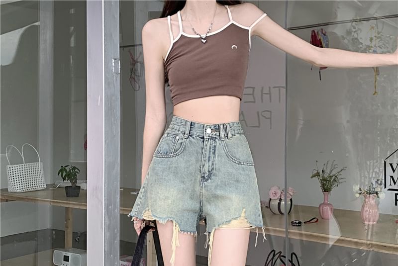 High Waist Distressed Denim Shorts