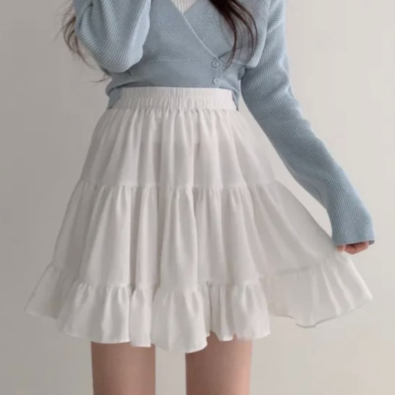 High Waist A-Line Mini Skirt in Solid Color