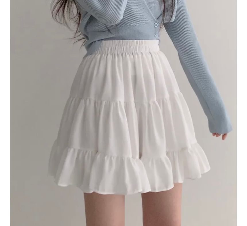 High Waist A-Line Mini Skirt in Solid Color