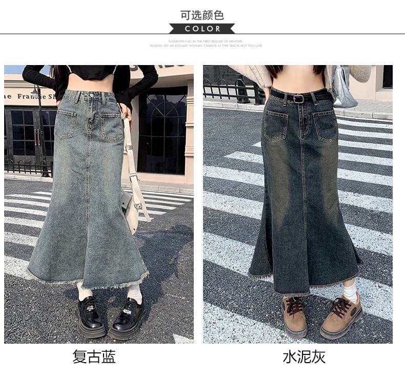 Denim Mermaid Midi Skirt with High Waist
