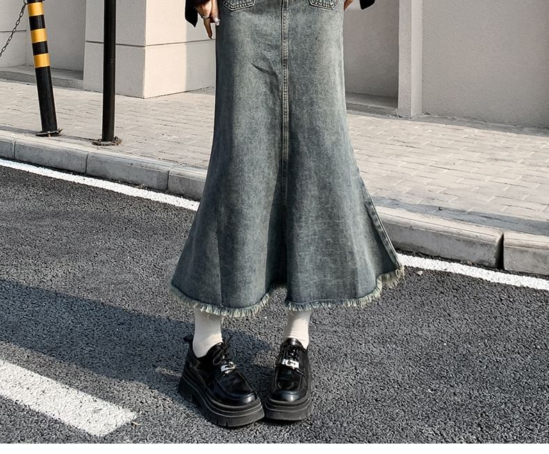 Denim Mermaid Midi Skirt with High Waist