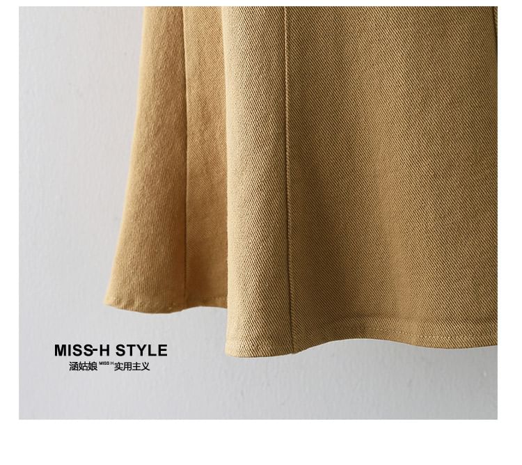 Tassel Trim Denim A-Line Midi Skirt with High Waist