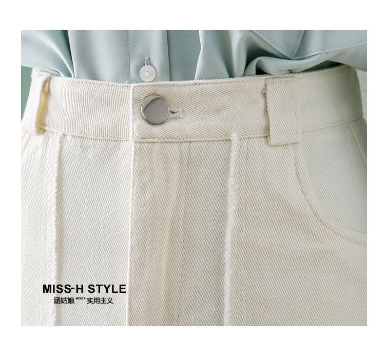 Tassel Trim Denim A-Line Midi Skirt with High Waist