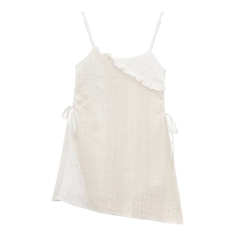 High-Neck Long-Sleeve Tee / Spaghetti Strap Lace-Up Mini Jumper