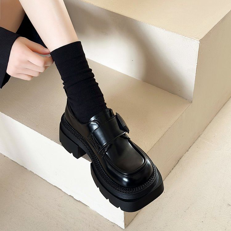 Platform Heel Loafers Chunky