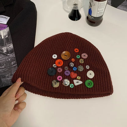 Button Detail Knit Beanie