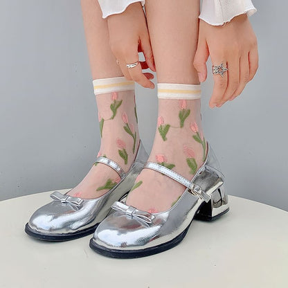 Floral Print Mesh Socks