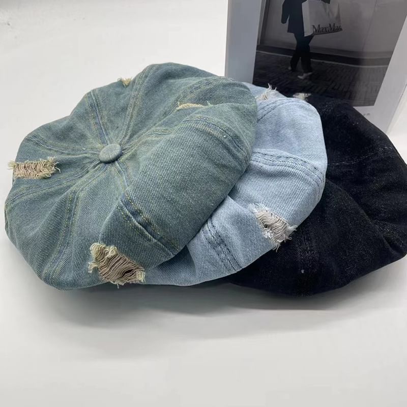Distressed Beret Denim