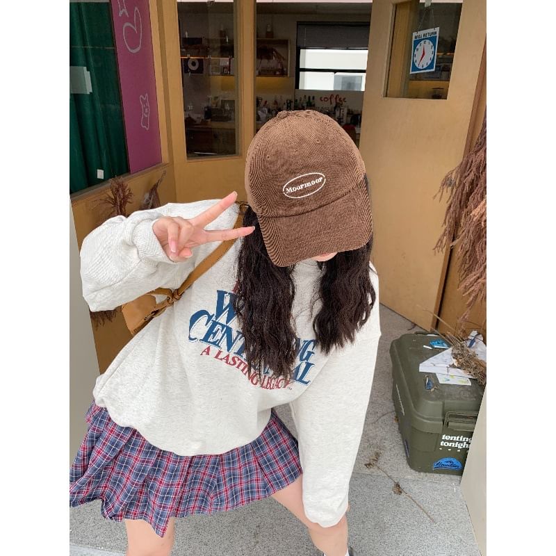 Lettering Embroidered Corduroy Baseball Cap