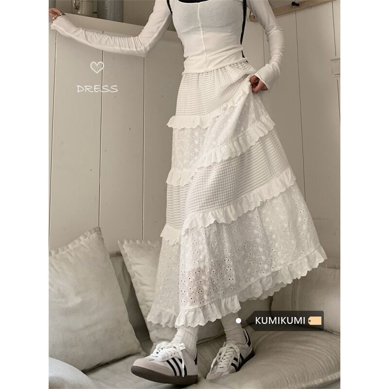 Cutout Layered A-Line Midi Skirt with Mid Waist