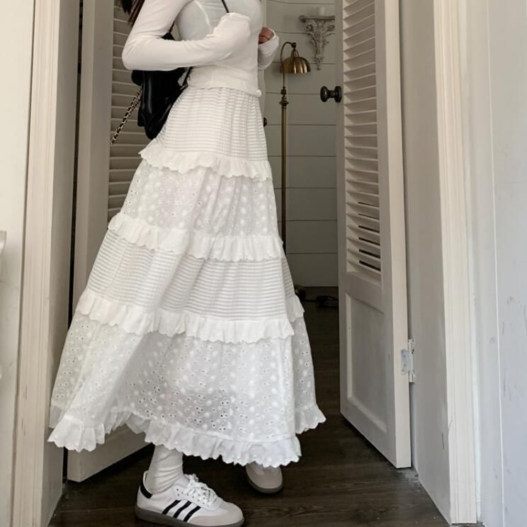 Cutout Layered A-Line Midi Skirt with Mid Waist