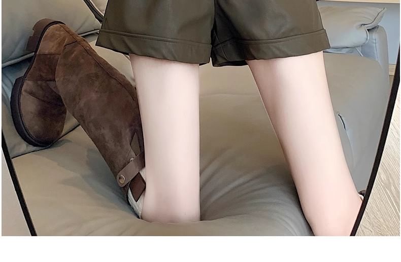 Leather Shorts Waist High Plain Faux