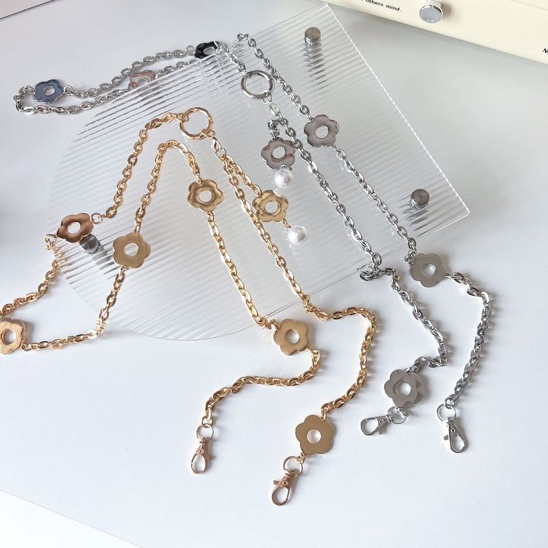 Alloy Phone Faux Pearl Lanyard Floral