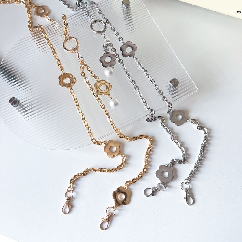 Alloy Phone Faux Pearl Lanyard Floral