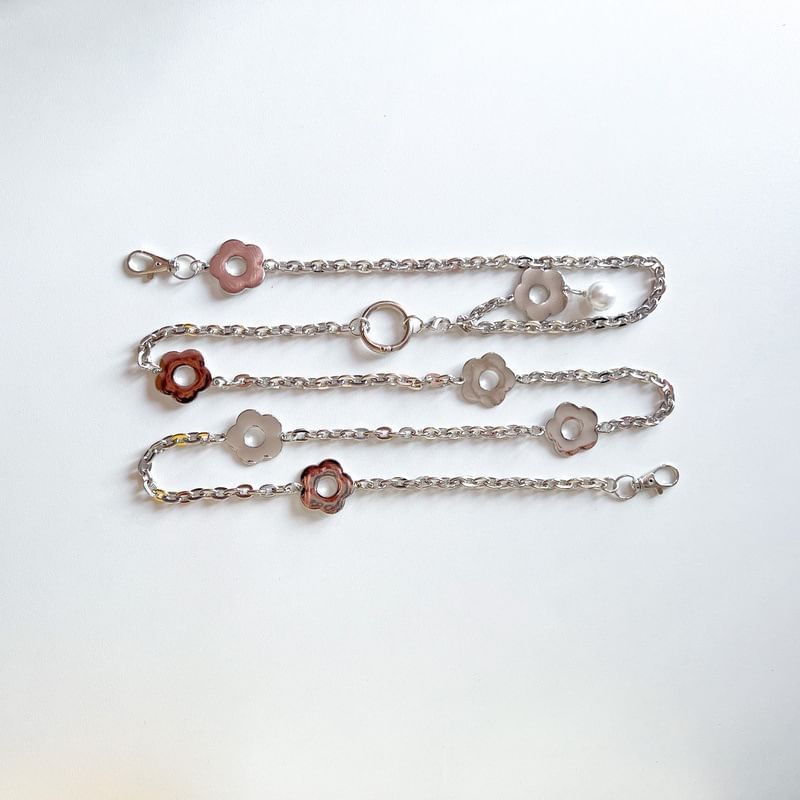 Alloy Phone Faux Pearl Lanyard Floral