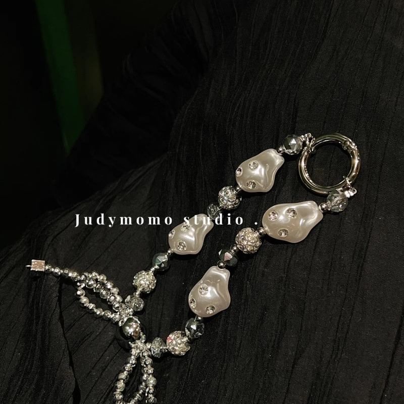 Phone Rhinestone Strap Faux Pearl Irregular