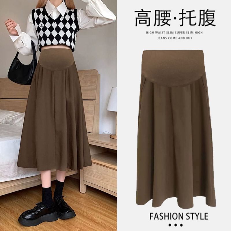 Maternity A-Line Midi Skirt in Plain Style