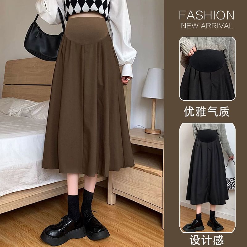 Maternity A-Line Midi Skirt in Plain Style