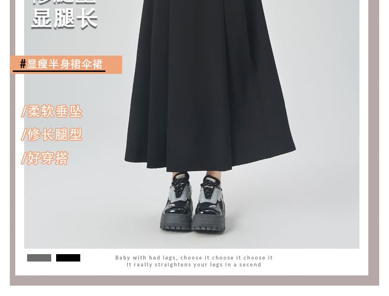 Pleated A-Line Midi Skirt with High Waist