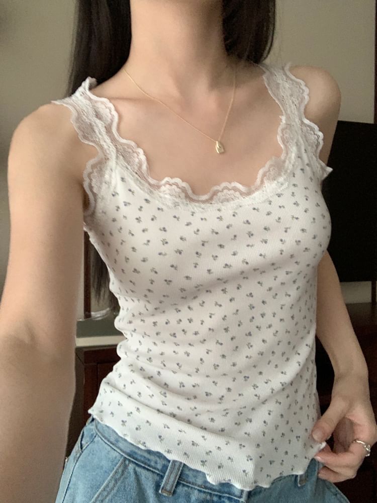 Lace-Trim Lettuce-Edge Camisole Top