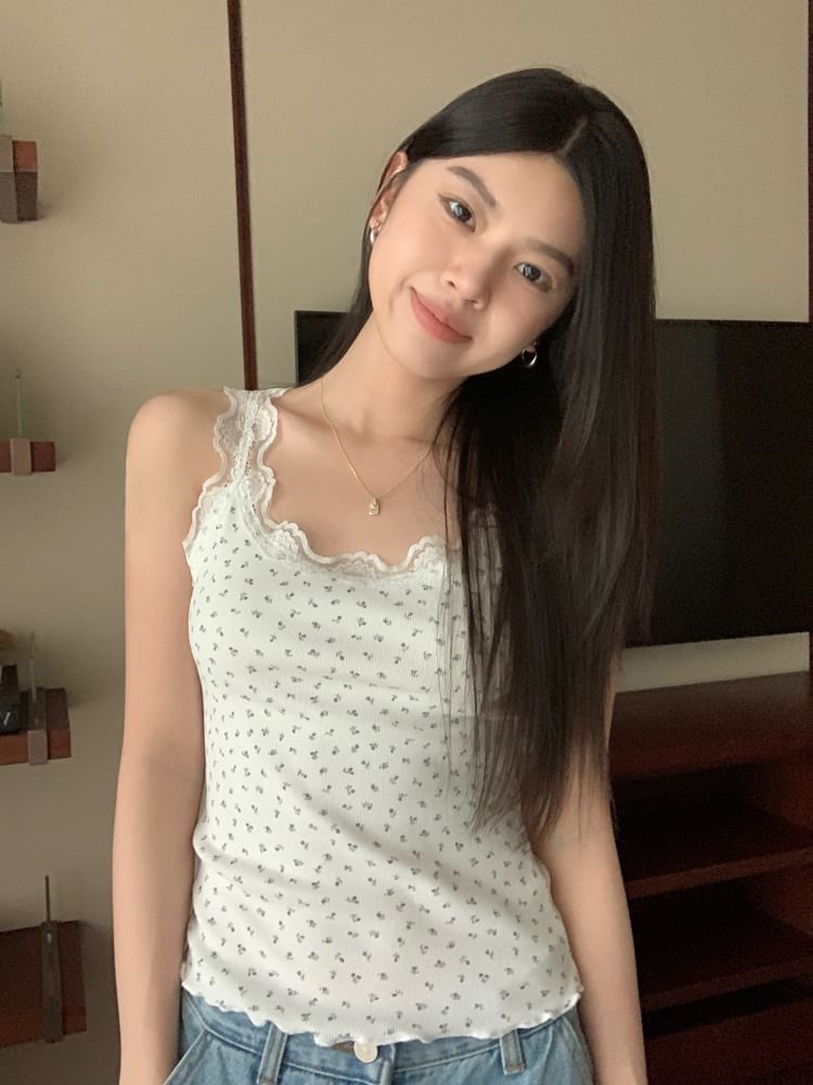 Lace-Trim Lettuce-Edge Camisole Top